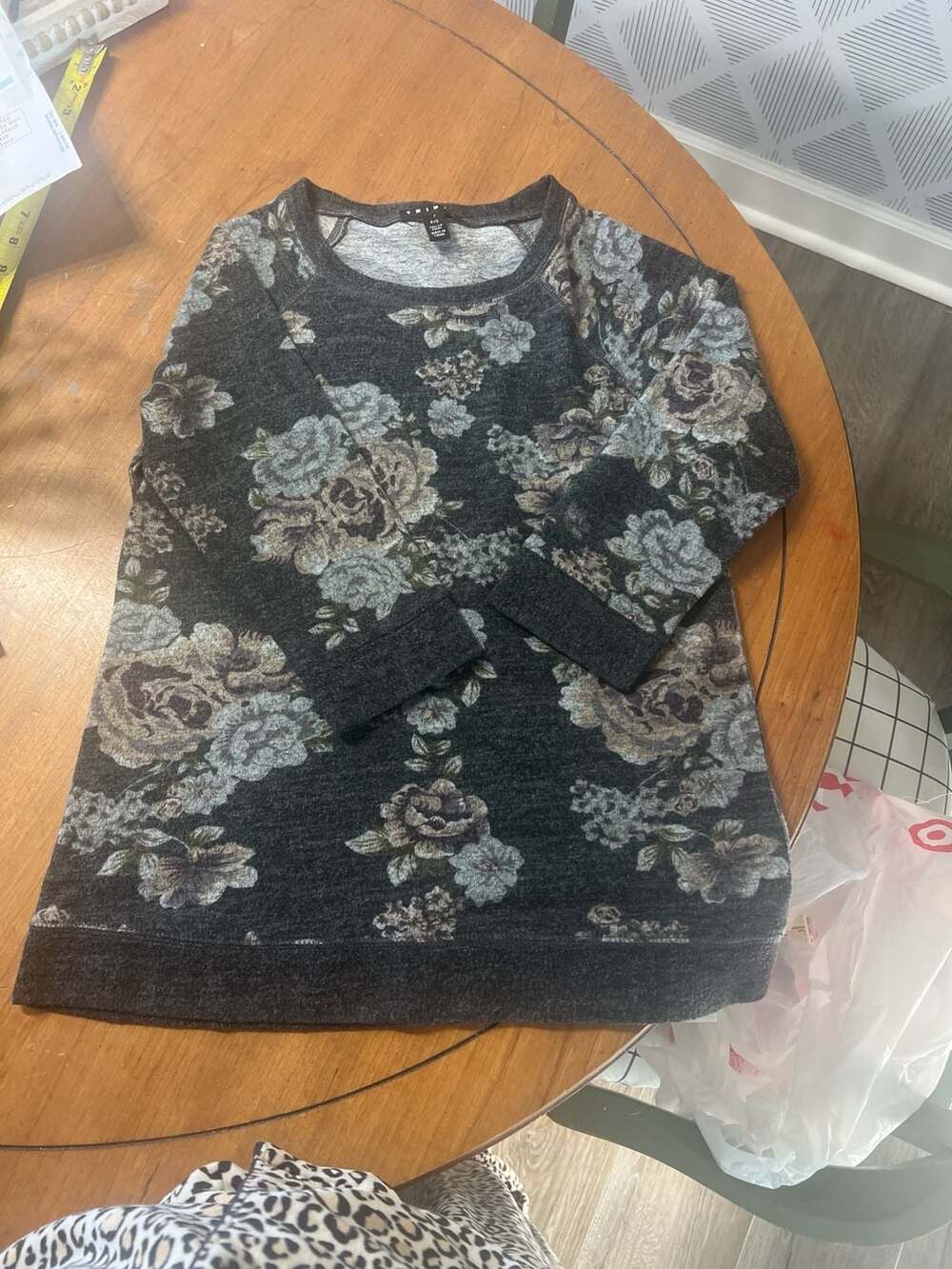 Tribal Women's Floral Print Raglan Sleeve French Terry Sweatshirt Top Size P/S